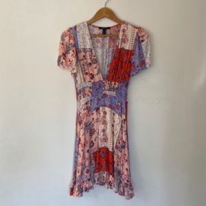 Forever 21 Short Ruched-Waist Sundress in Multi-color Pink Blue & Orange